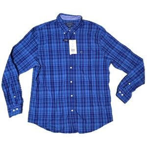 Crown Ivy Men Blue Plaid Button Down Shirt Motion Flex Stretch Casual L (AF)